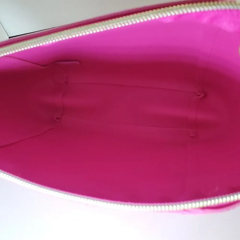 Juicy Couture Zip Pouch Cosmetic Bag Bright Pink & Gold Zip New NWOT Faux Suede